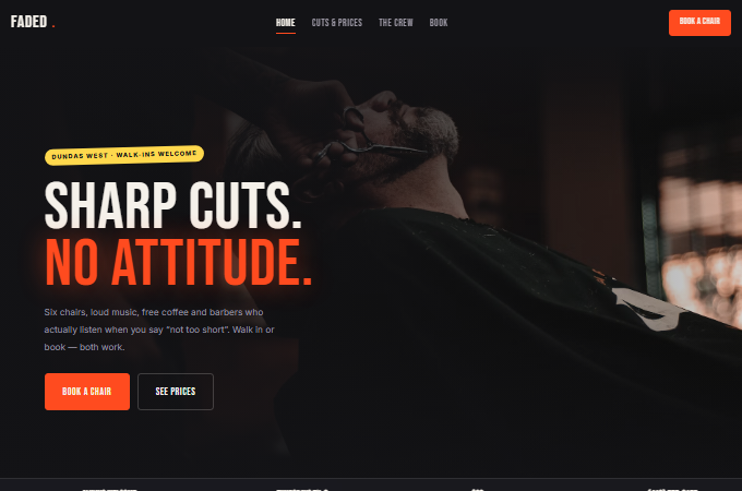 Faded Barbershop homepage