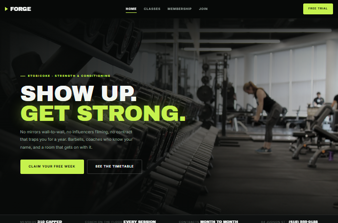 Forge Gym homepage